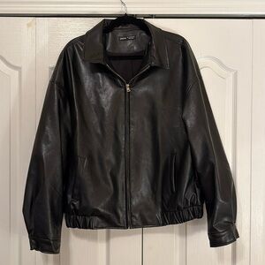 SHEIN Black Faux Leather Bomber Jacket
